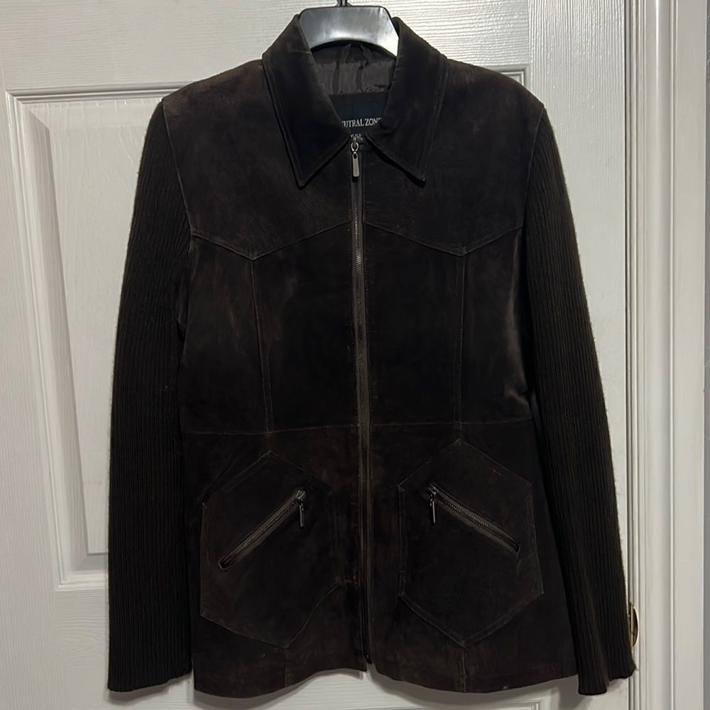 🔥🔥 NEUTRAL ZONE LADIES GENUINE Brown SUEDE LEATHER JACKET SZ XL - EXCELLENT